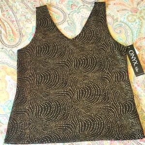 ONYX NITES Sparkly Black and Copper Sleeveless Top Size Large